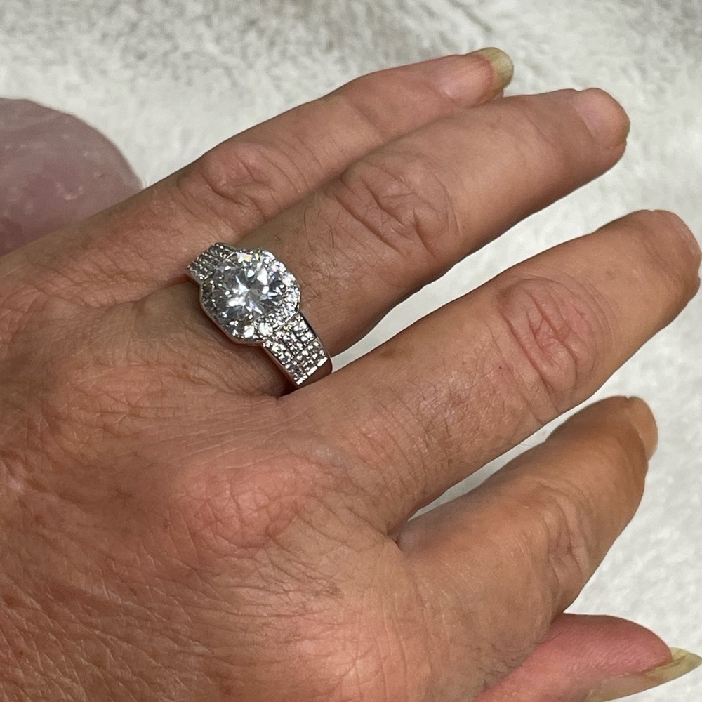 Silver tone engagement style fashion ring